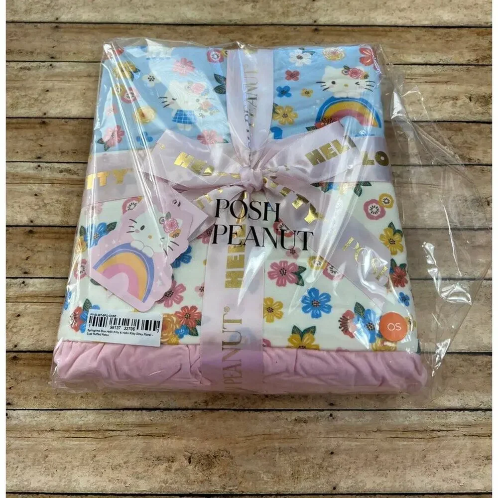 NWT Posh Peanut Hello Kitty Springtime Blue Luxe Ruffled Patoo Blanket